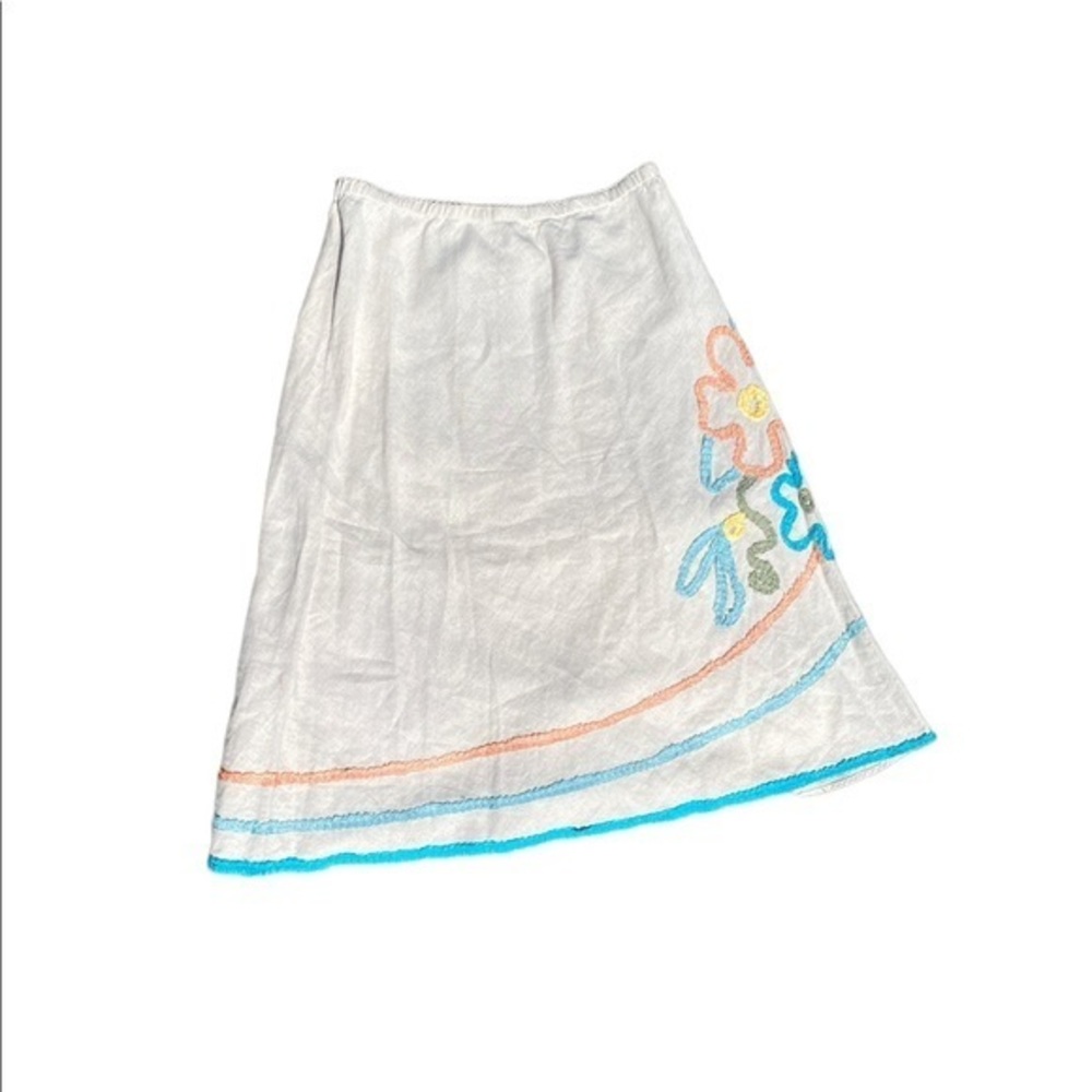J. Jill Embroidered Appliqué Linen Maxi Skirt Floral Embroidered A-Line Size M
